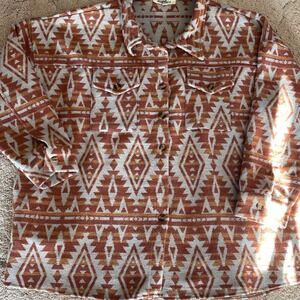 Haptics By Holly Harper Women's Gather Round Aztec Shacket Sz 2X Gray and Brown